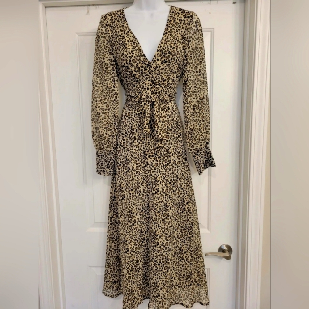 NWT Stylekeepers Leopard Wrap Maxi Dress Tan Black Sz M $215